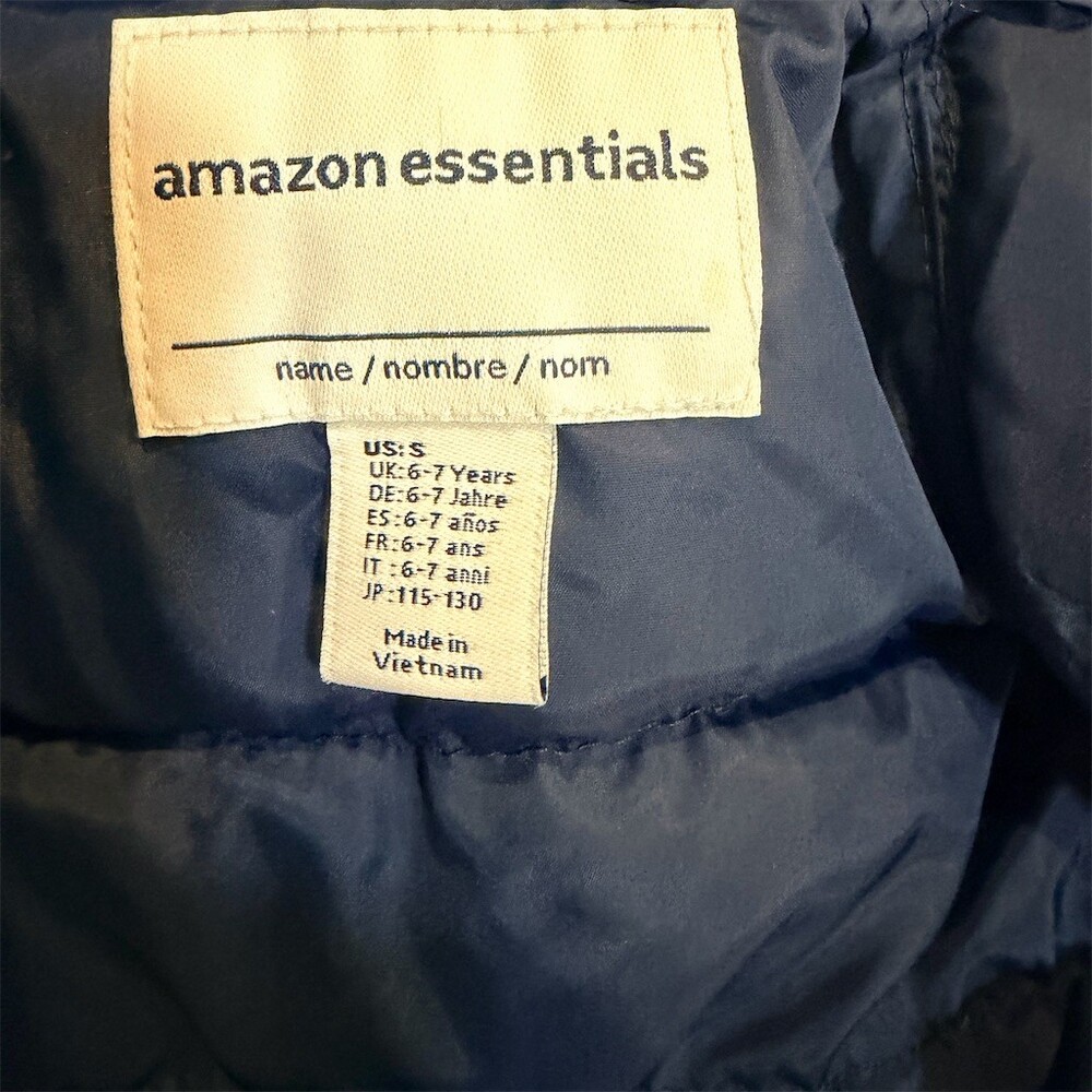 Amazon Essentials Puffer Vest Boys Size S Navy Blue Quilted Full Zip - Picture 2 of 4